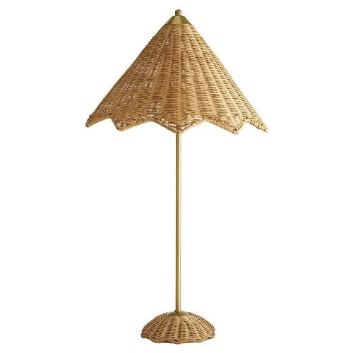 Parasol Rattan Table Lamp - Natural/Antiqued Brass
