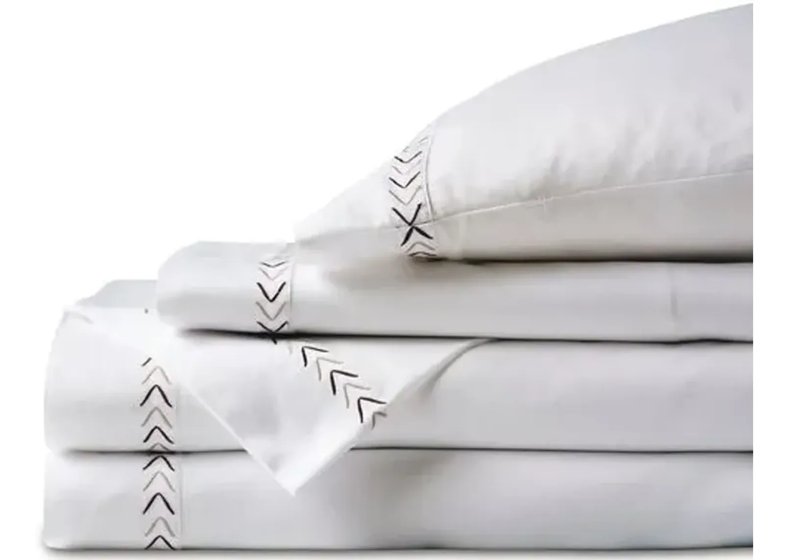 Miri Sheet Set - White/Tan - Brown, 300 Thread Count, Egyptian Cotton Sateen, Soft and Luxurious