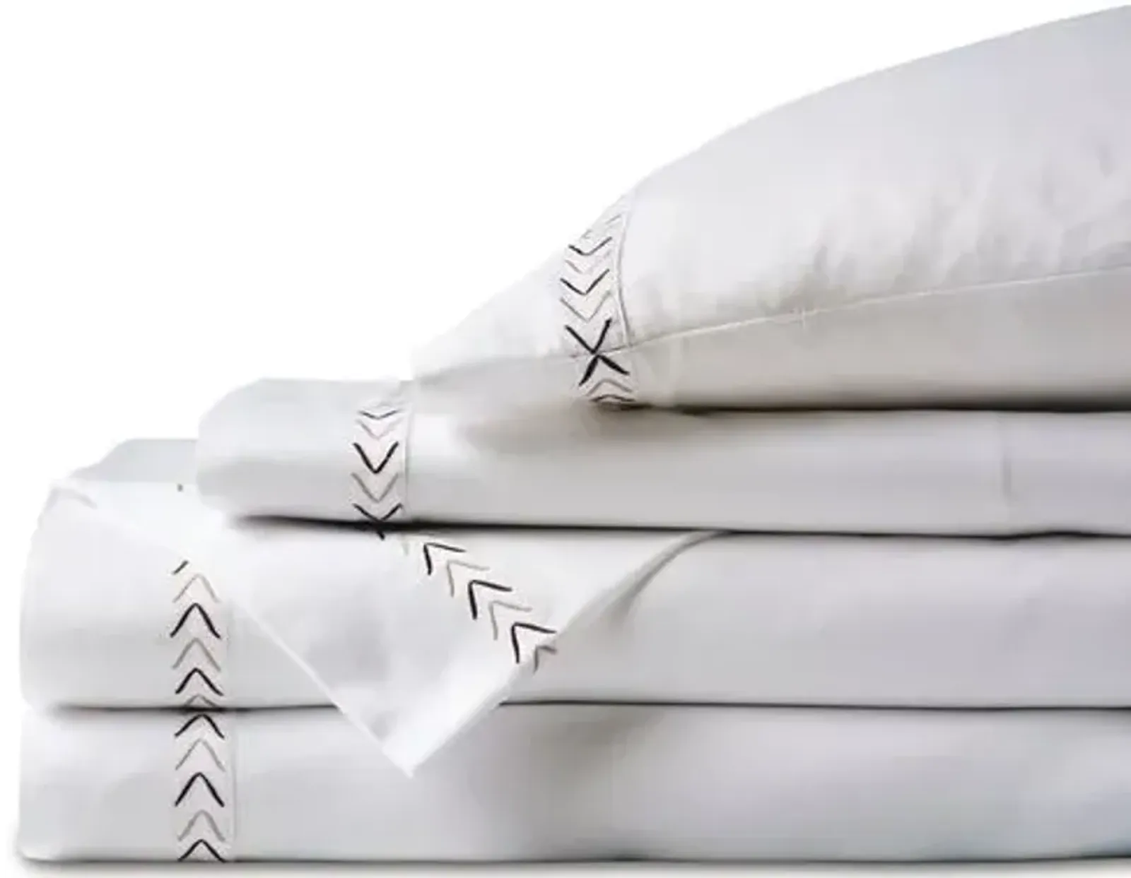 Miri Sheet Set - White/Tan - Brown, 300 Thread Count, Egyptian Cotton Sateen, Soft and Luxurious