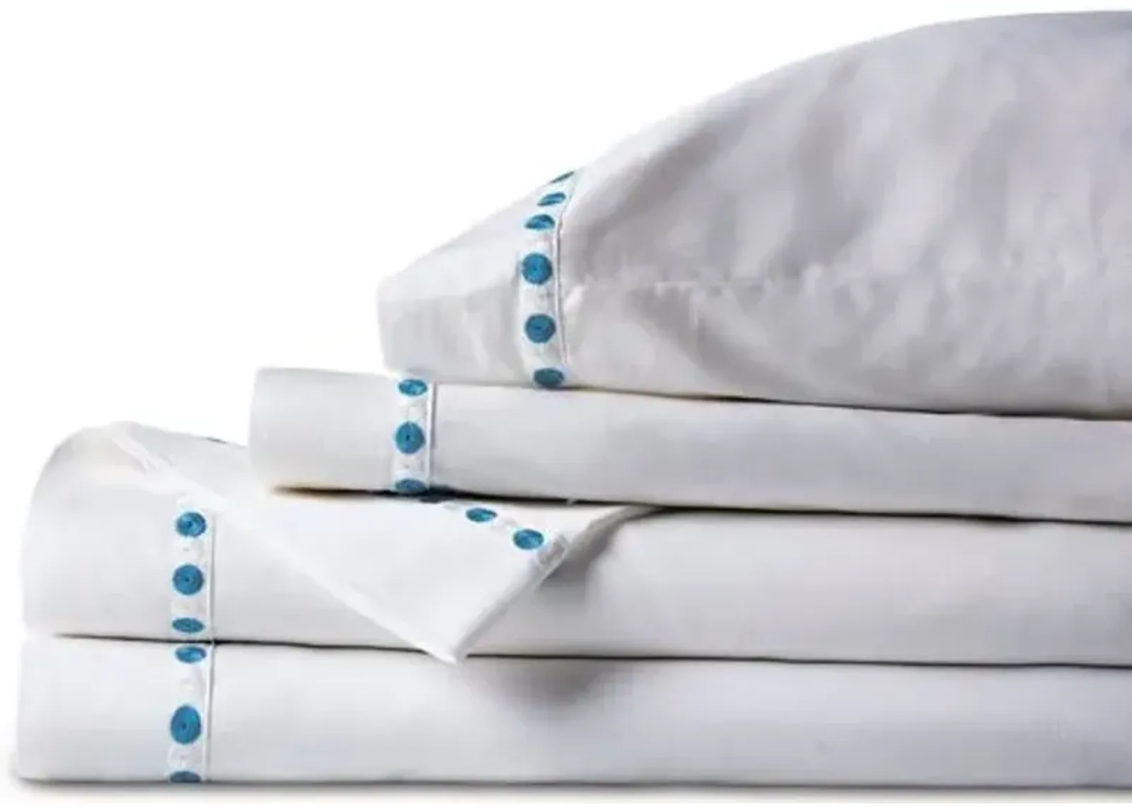 Tivoli Sheet Set - White/Blue, 300 Thread Count, Egyptian Cotton Sateen, Soft and Luxurious