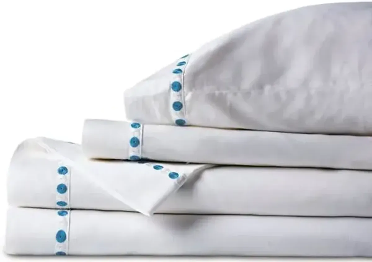 Tivoli Sheet Set - White/Blue, 300 Thread Count, Egyptian Cotton Sateen, Soft and Luxurious