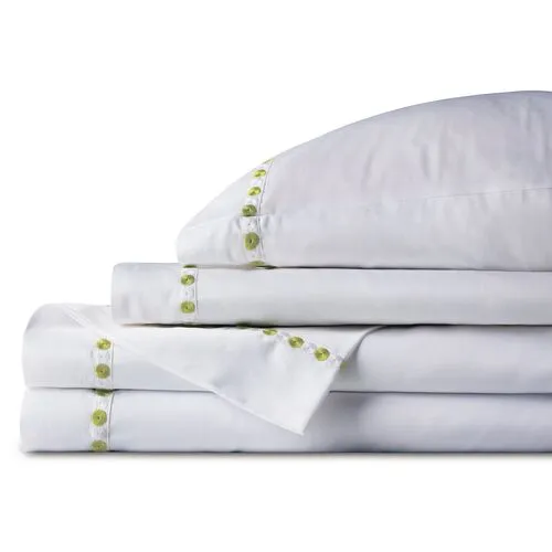 Tivoli Sheet Set - White/Lime - Green, 300 Thread Count, Egyptian Cotton Sateen, Soft and Luxurious