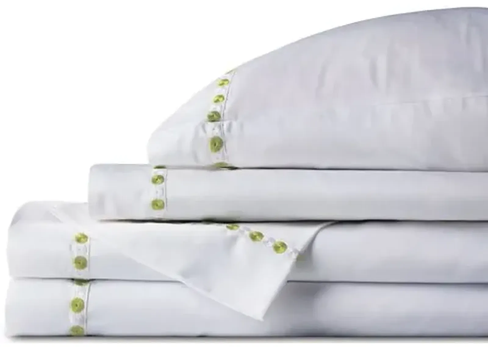 Tivoli Sheet Set - White/Lime - Green, 300 Thread Count, Egyptian Cotton Sateen, Soft and Luxurious