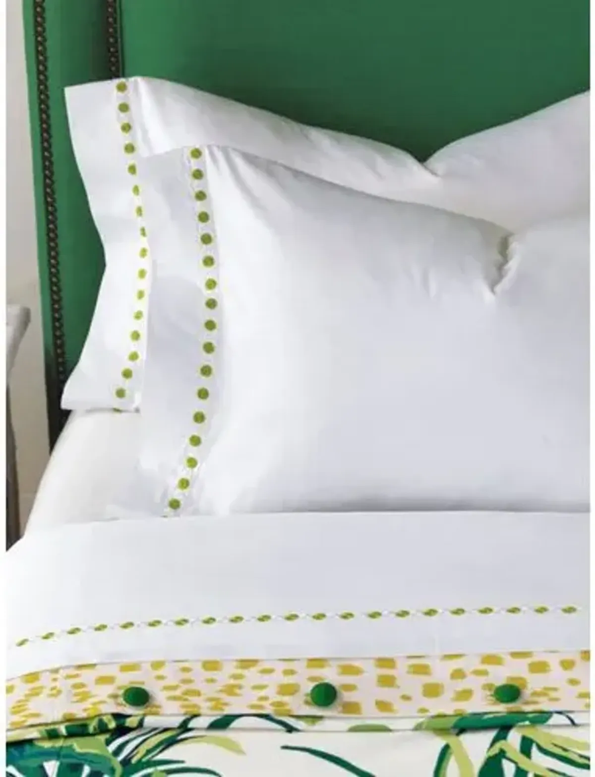 Tivoli Sheet Set - White/Lime - Green, 300 Thread Count, Egyptian Cotton Sateen, Soft and Luxurious