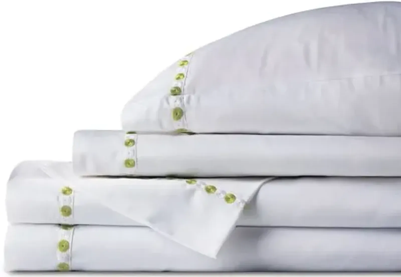 Tivoli Sheet Set - White/Lime - Green, 300 Thread Count, Egyptian Cotton Sateen, Soft and Luxurious