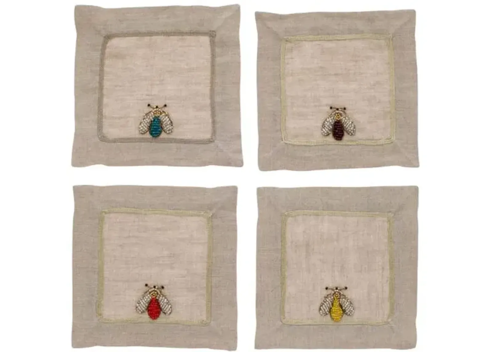 Set of 4 Sparkle Bee Cocktail Napkins - Flax - Joanna Buchanan - Beige