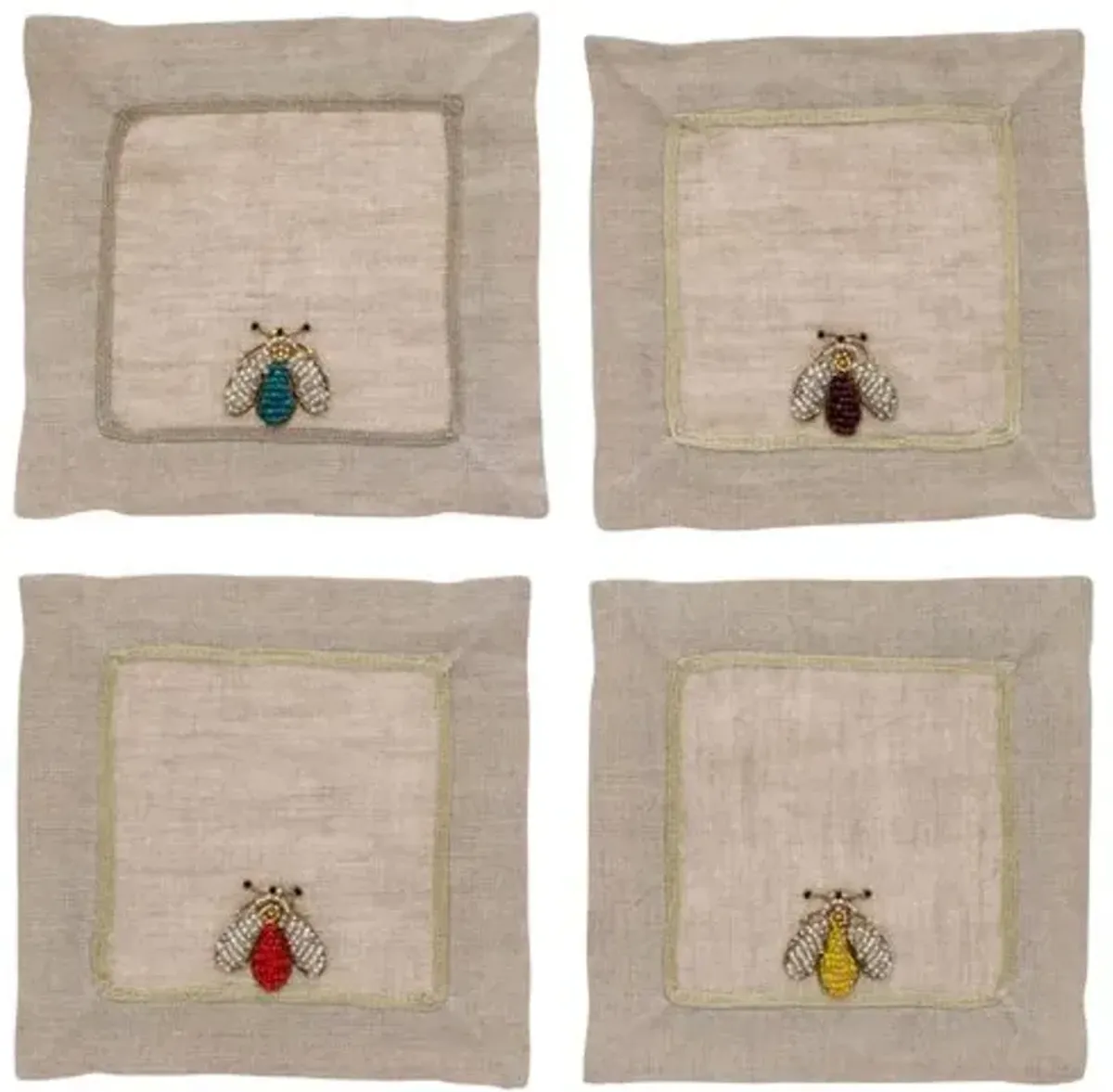 Set of 4 Sparkle Bee Cocktail Napkins - Flax - Joanna Buchanan - Beige