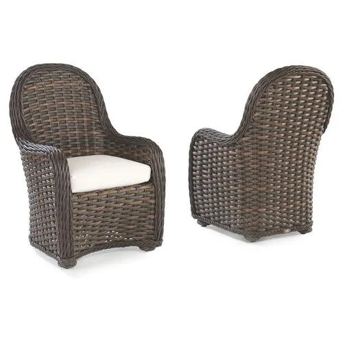 Set of 2 South Hampton Outdoor Dining Armchairs - Brown/Natural Sunbrella - Lane Venture - White