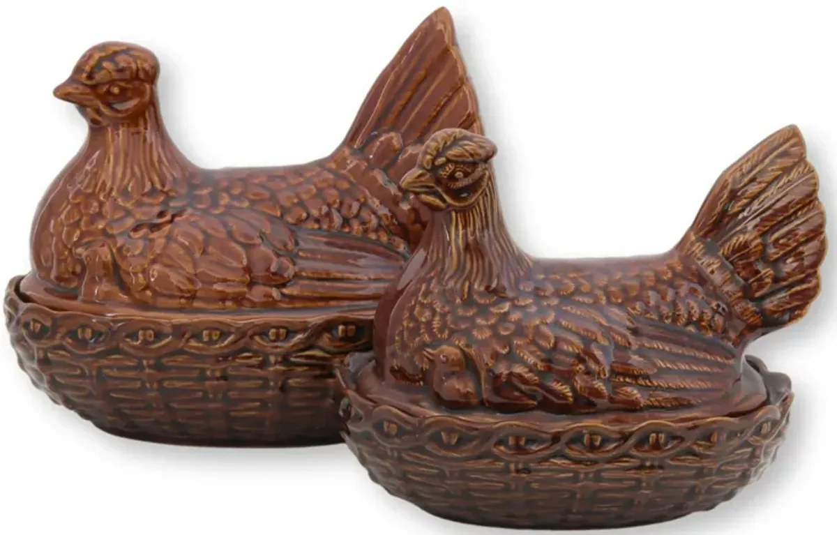 *P Staffordshire Hen Boxes - Set of 2 - Brown