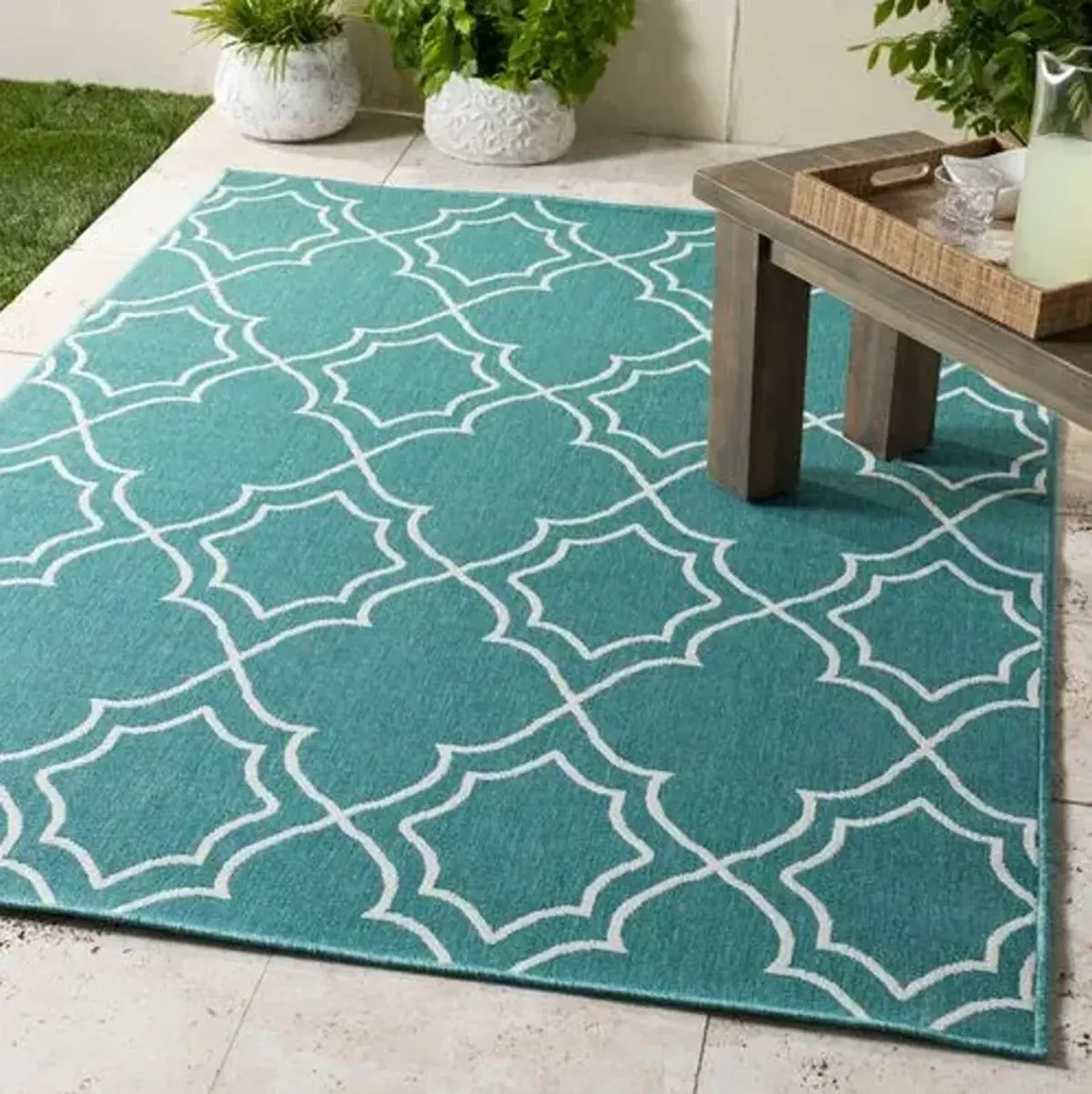 Sita Outdoor Rug - Teal/White - Green - Green