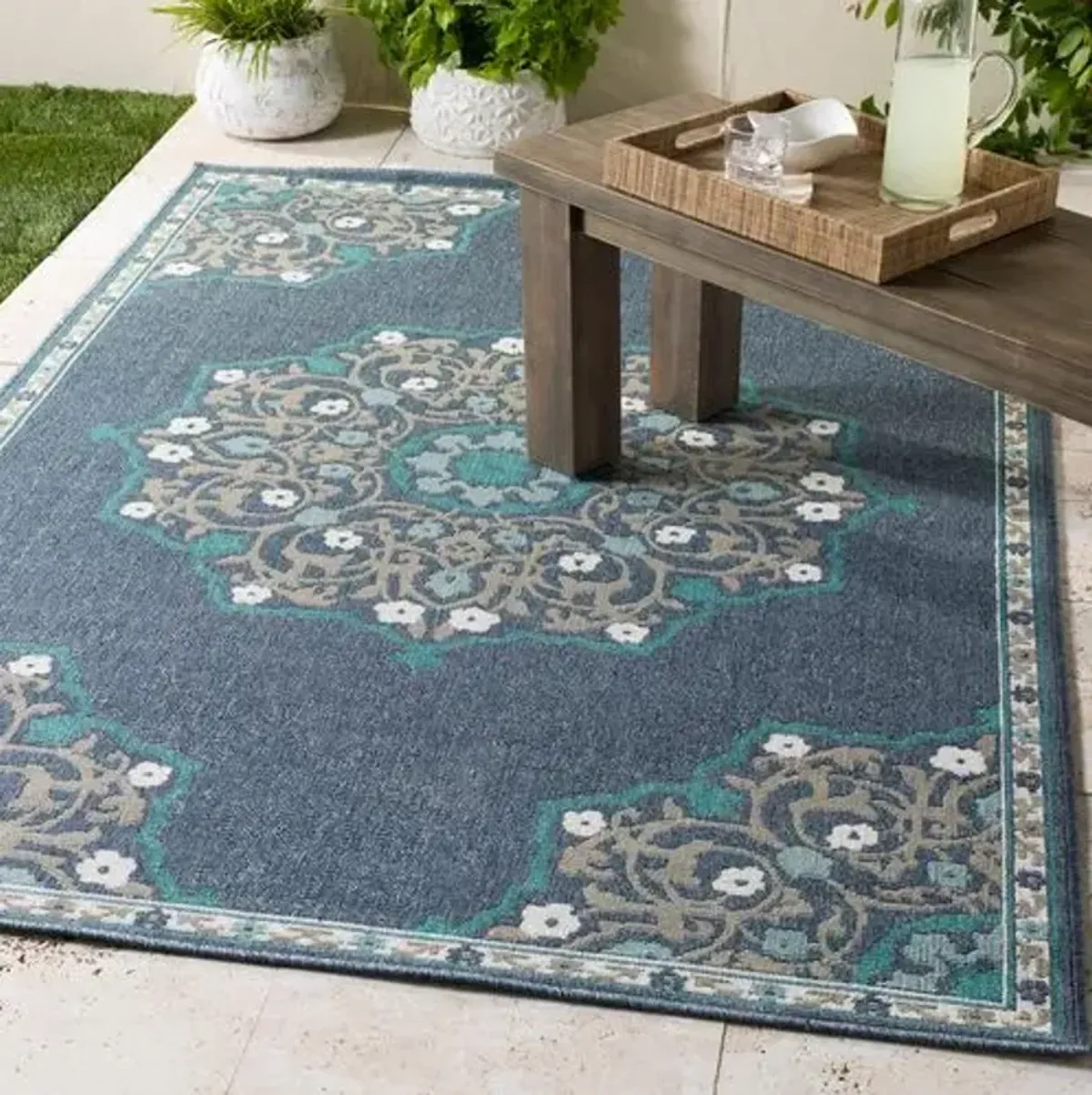 Wilson Outdoor Rug - Aqua/Taupe - Blue - Blue