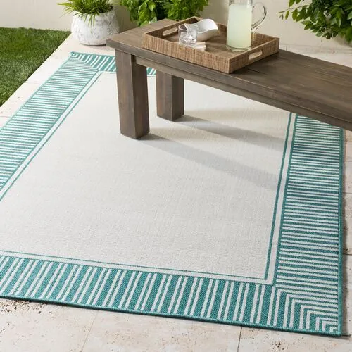 Fay Outdoor Rug - Teal/White - Green - Green