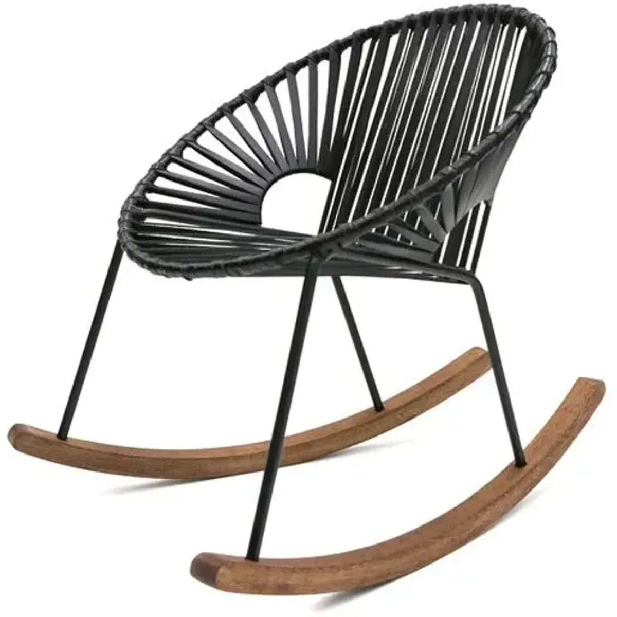 Ixtapa Rocking Chair - Black Leather - Mexa - Handcrafted