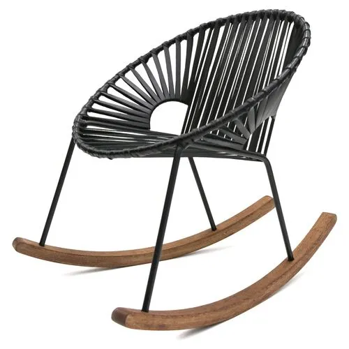 Ixtapa Rocking Chair - Black Leather - Mexa - Handcrafted