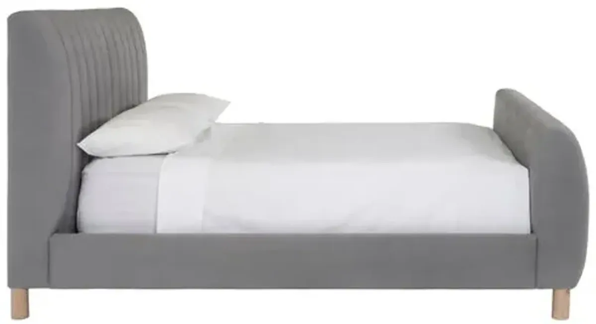 Alden Channeled Linen Bed - Gray