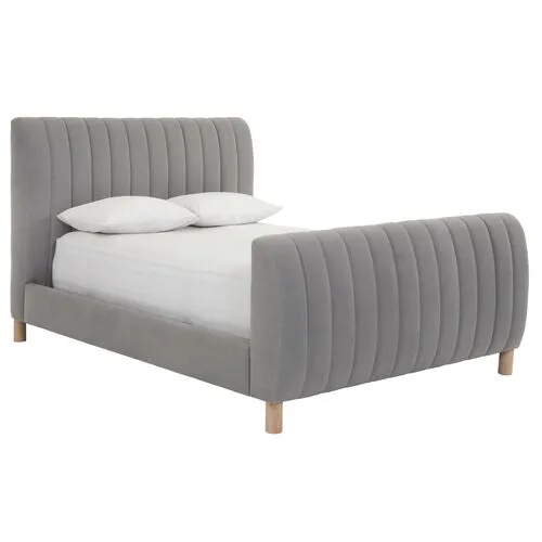 Alden Channeled Linen Bed - Gray