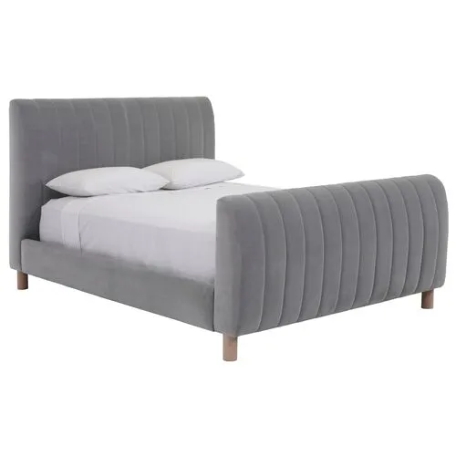 Alden Channeled Linen Bed - Gray