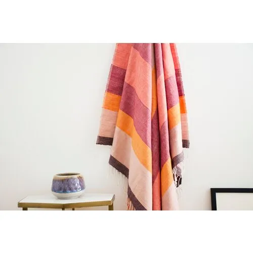 Afar Throw - Dusk - Bolé Road Textiles - Pink - Lightweight, Soft, Warm, Fringed