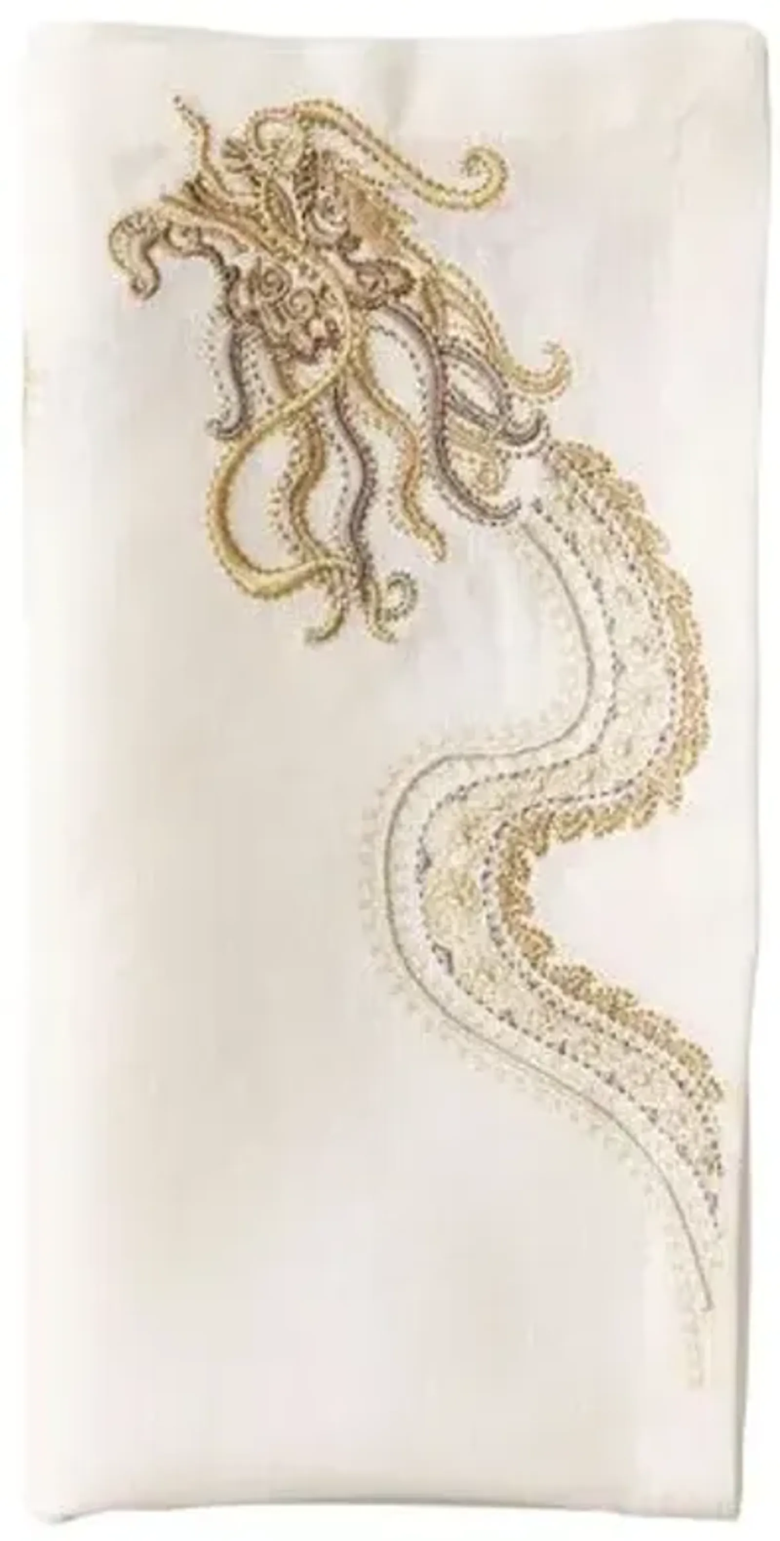 Set of 4 Imperial Dragon Dinner Napkins - White/Gold - Kim Seybert