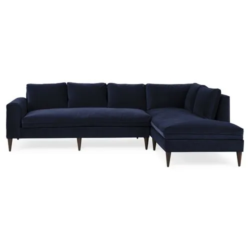 Upton Velvet RF Sectional - Handcrafted - Blue