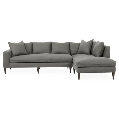 Upton Linen Right-Facing Sectional - Handcrafted - Gray