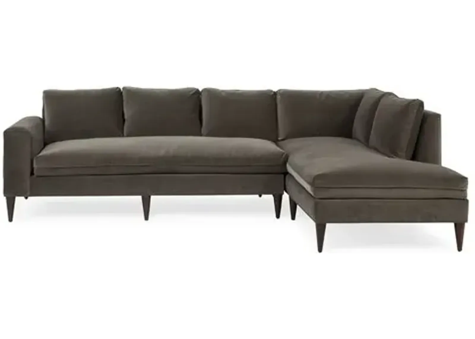 Upton Velvet RF Sectional - Handcrafted - Gray