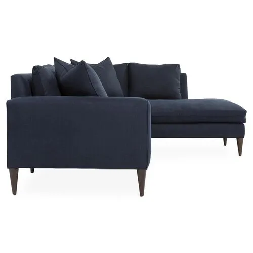 Upton Linen Right-Facing Sectional - Handcrafted - Blue