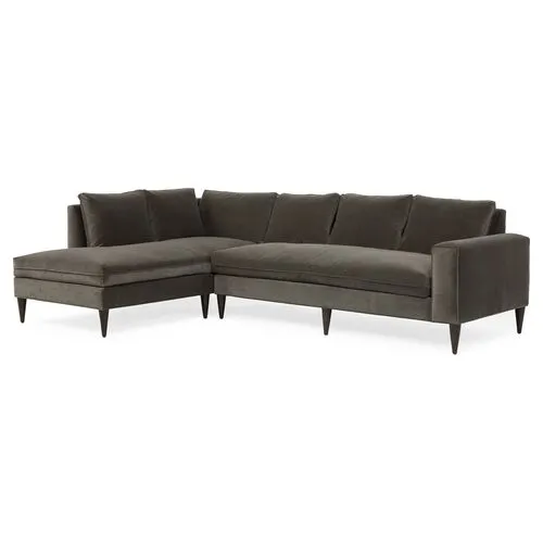 Upton Velvet LF Sectional - Handcrafted - Gray