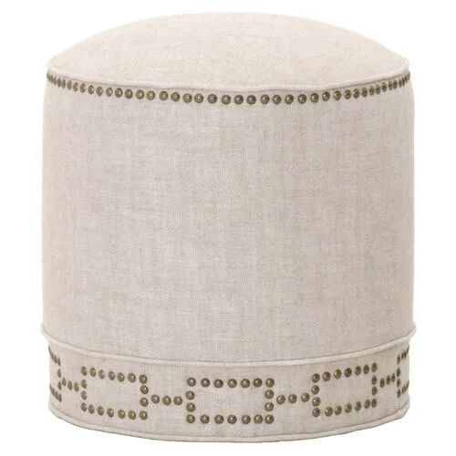 Darci Round Ottoman - Bisque French Linen - Beige