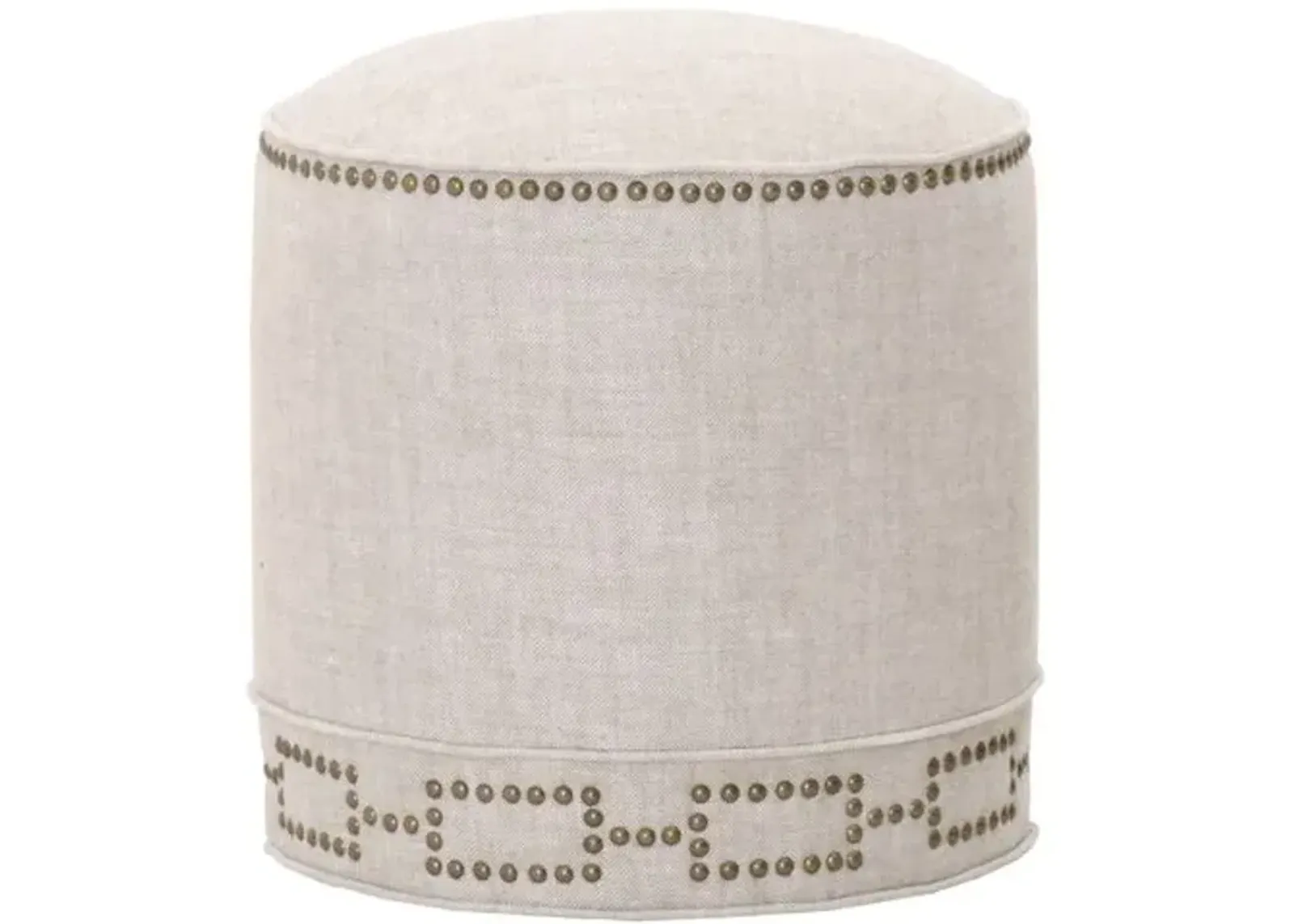 Darci Round Ottoman - Bisque French Linen - Beige