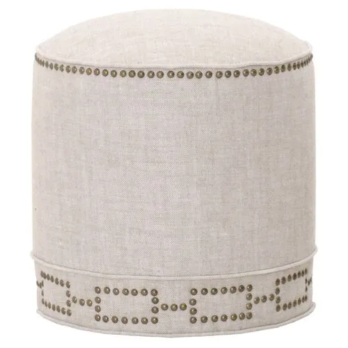 Darci Round Ottoman - Bisque French Linen - Beige