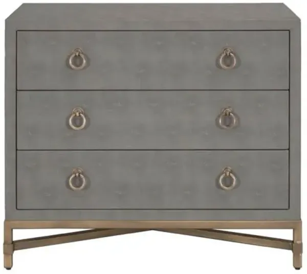 Strand Faux-Shagreen 3-Drawer Nightstand - Gray/Gold