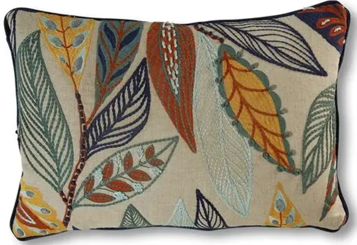 Anabelle Lumbar Pillow - Natural/Leaves Linen - Massoud