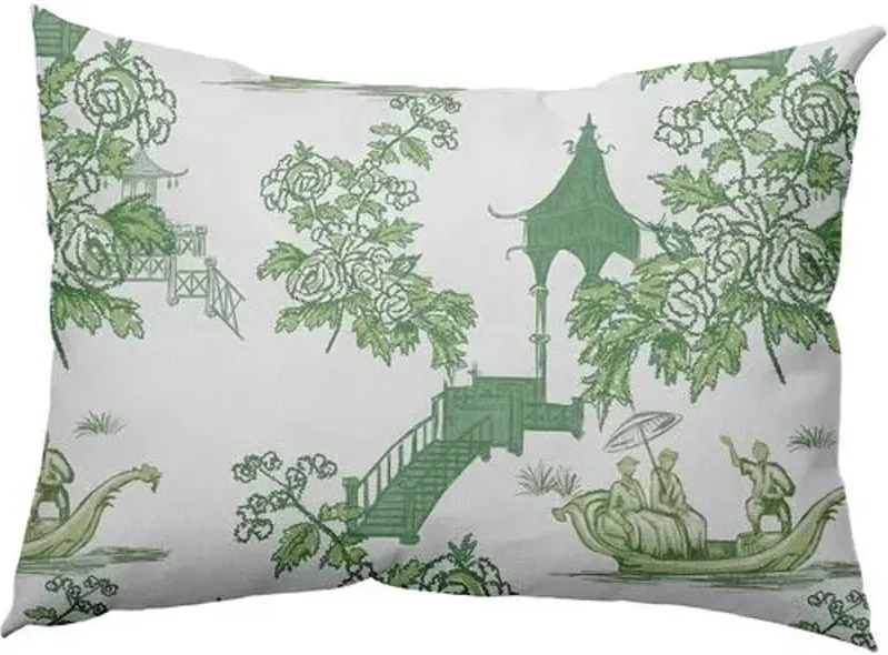 Floral Chinoiserie 14x20 Lumbar Pillow - Green