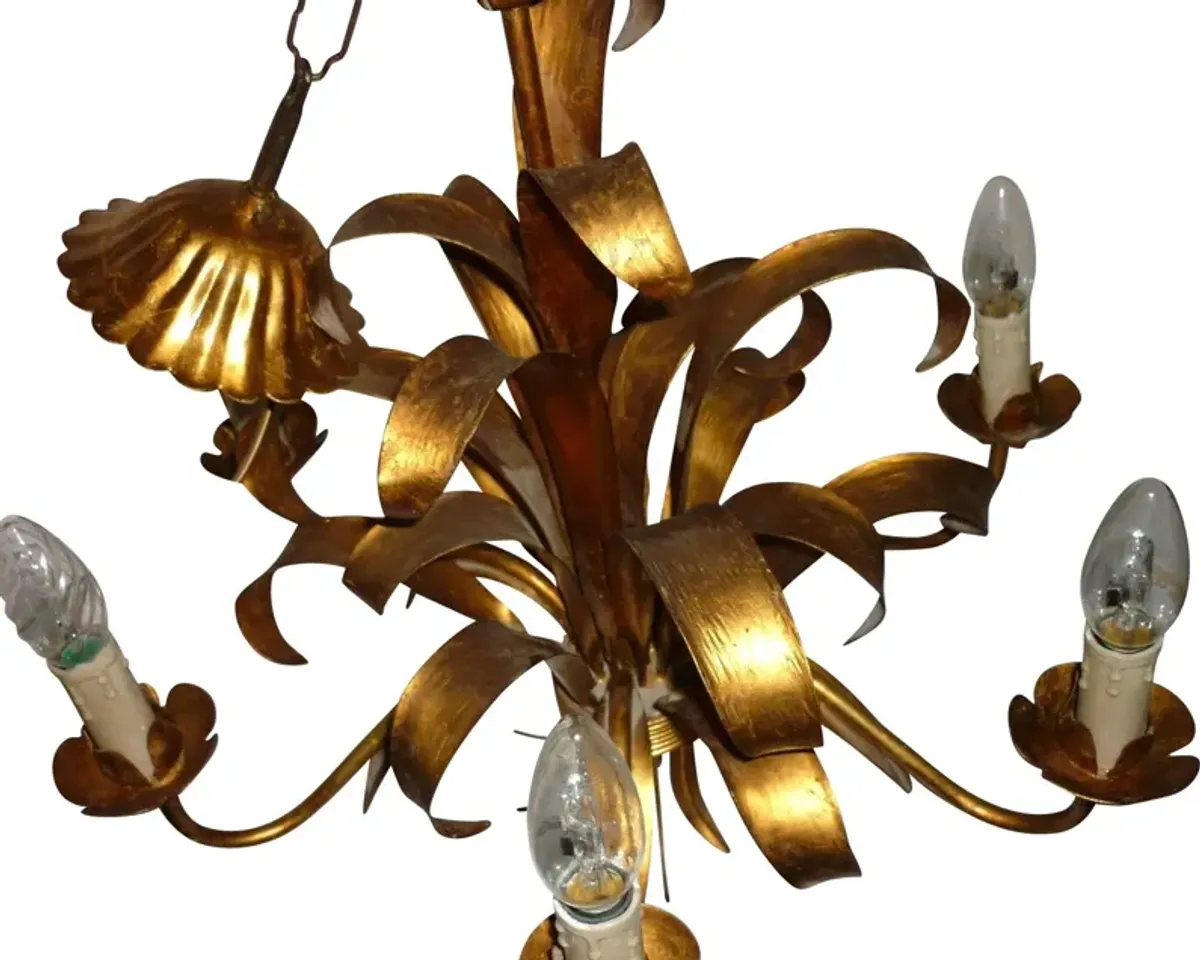 Mid Century Sheaf Palm Gilt Chandelier - Something Vintage - Gold