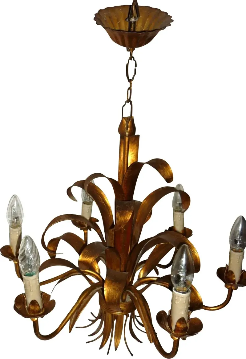 Mid Century Sheaf Palm Gilt Chandelier - Something Vintage - Gold