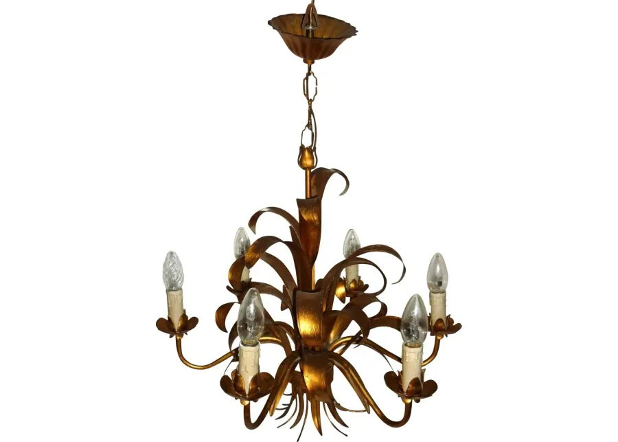 Mid Century Sheaf Palm Gilt Chandelier - Something Vintage - Gold