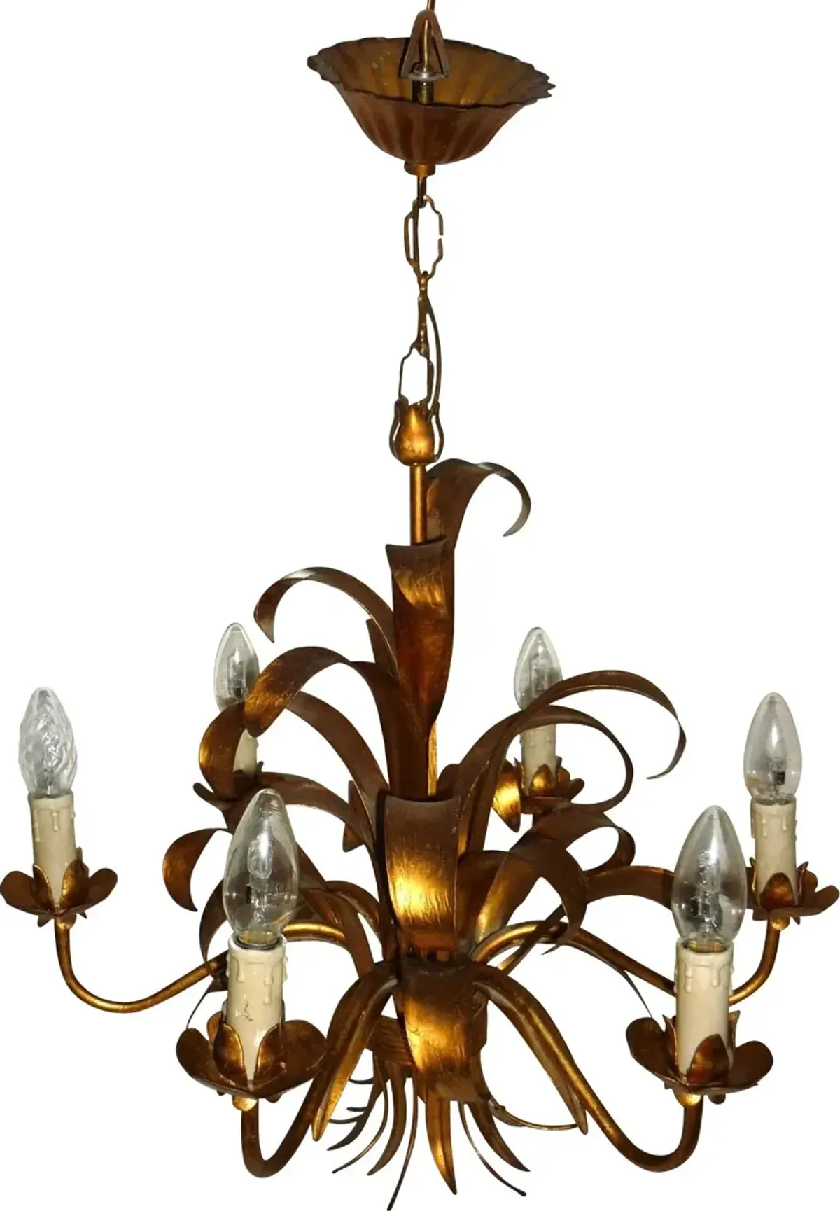 Mid Century Sheaf Palm Gilt Chandelier - Something Vintage - Gold