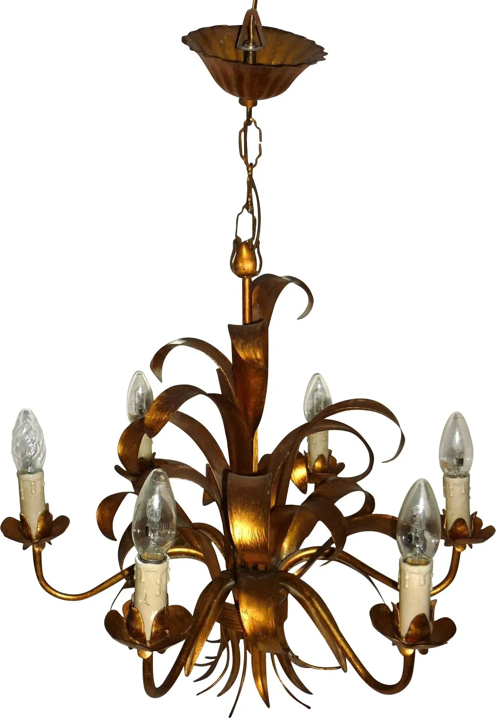 Mid Century Sheaf Palm Gilt Chandelier - Something Vintage - Gold