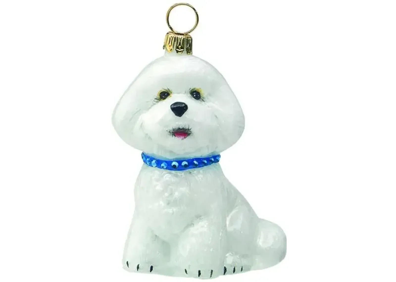 Bichon Frise Ornament - White/Blue - Handcrafted