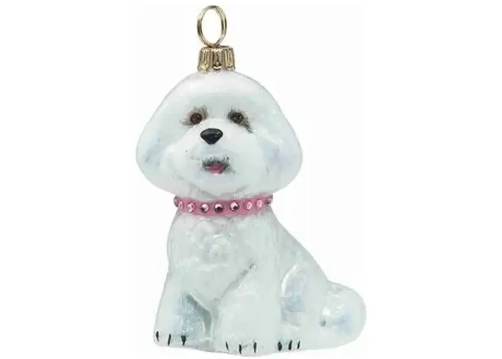 Bichon Frise Ornament - White/Pink - Handcrafted