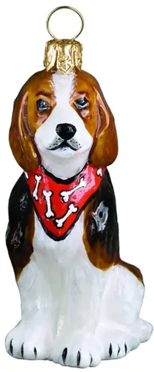 Beagle Ornament, White/Brown