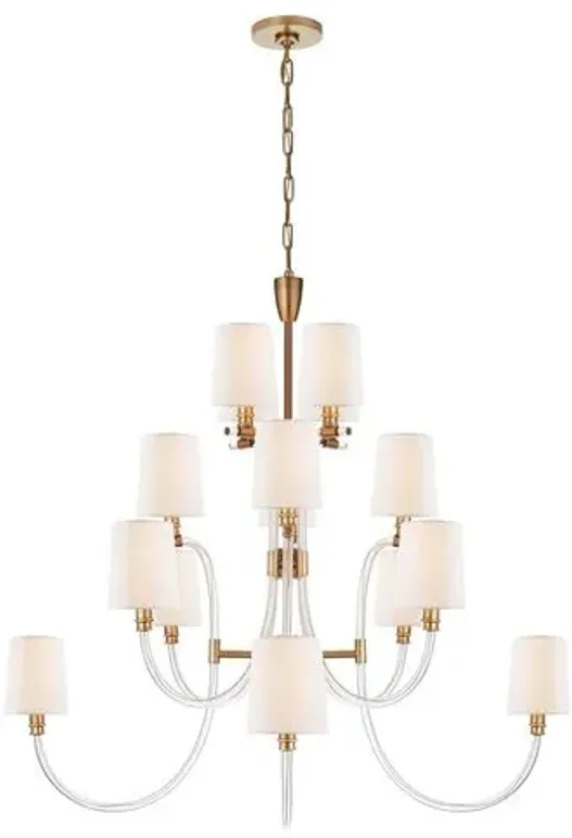 Visual Comfort - Clarice Chandelier - Crystal With Antique Brass - Clear