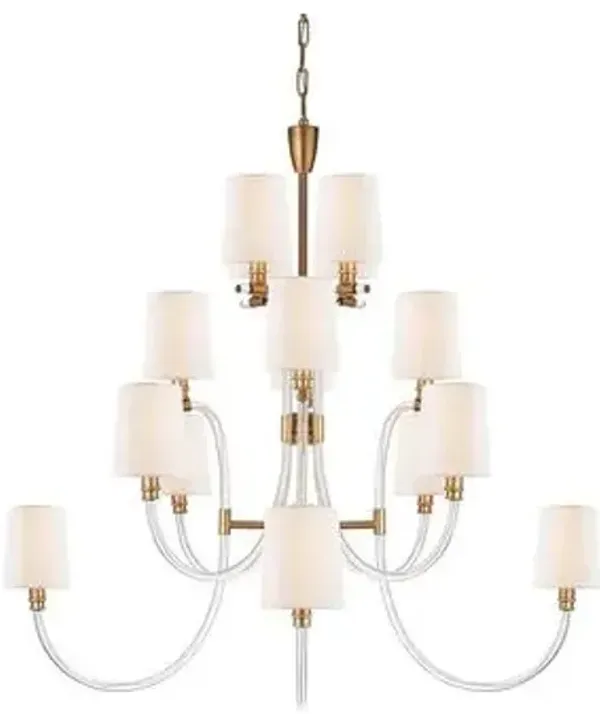 Visual Comfort - Clarice Chandelier - Crystal With Antique Brass - Clear
