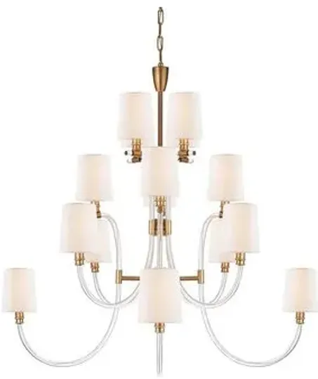 Visual Comfort - Clarice Chandelier - Crystal With Antique Brass - Clear