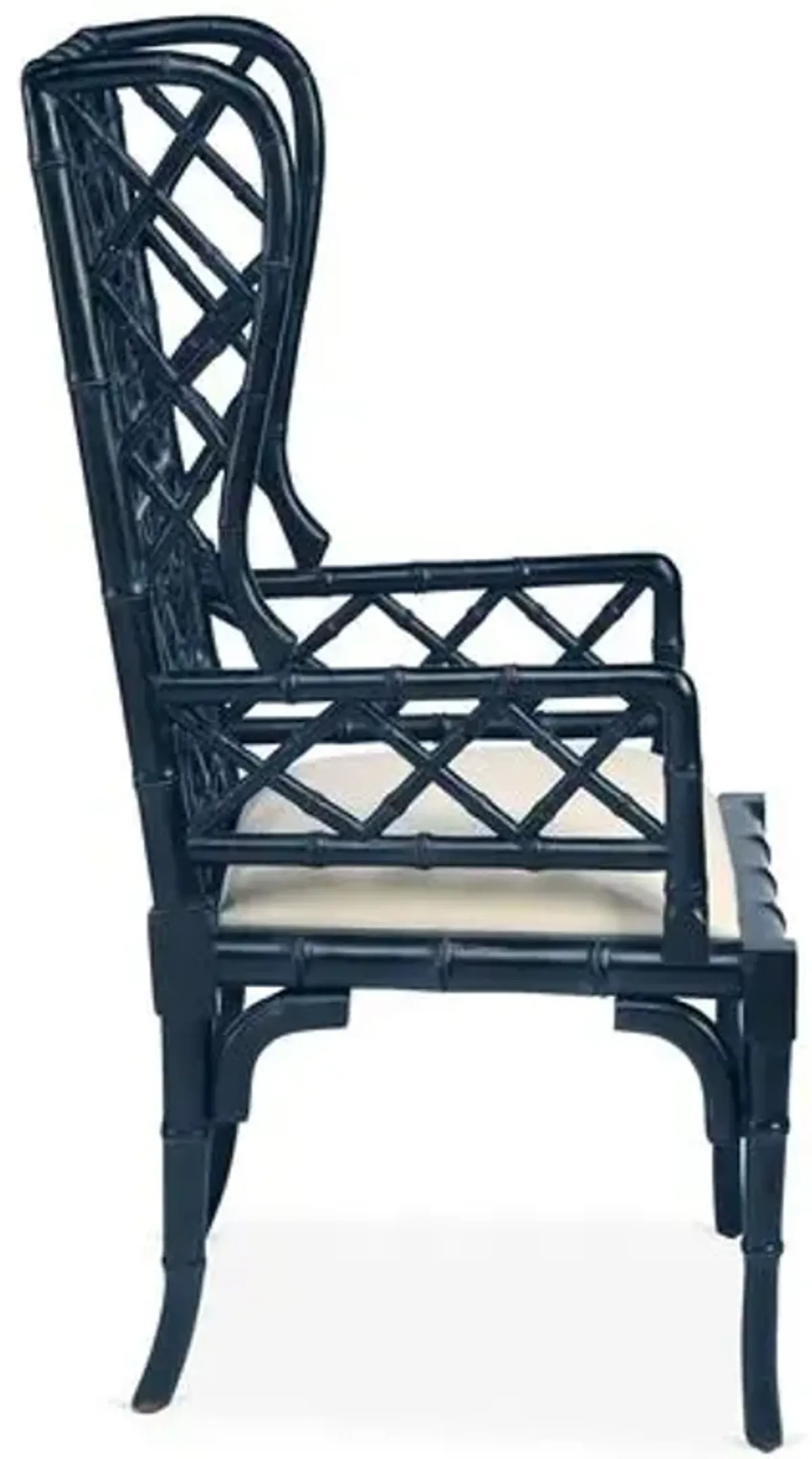 Chinoiserie Wingback Chair - Distressed Black - Handcrafted in The USA - Ivory - Comfortable, Stylish