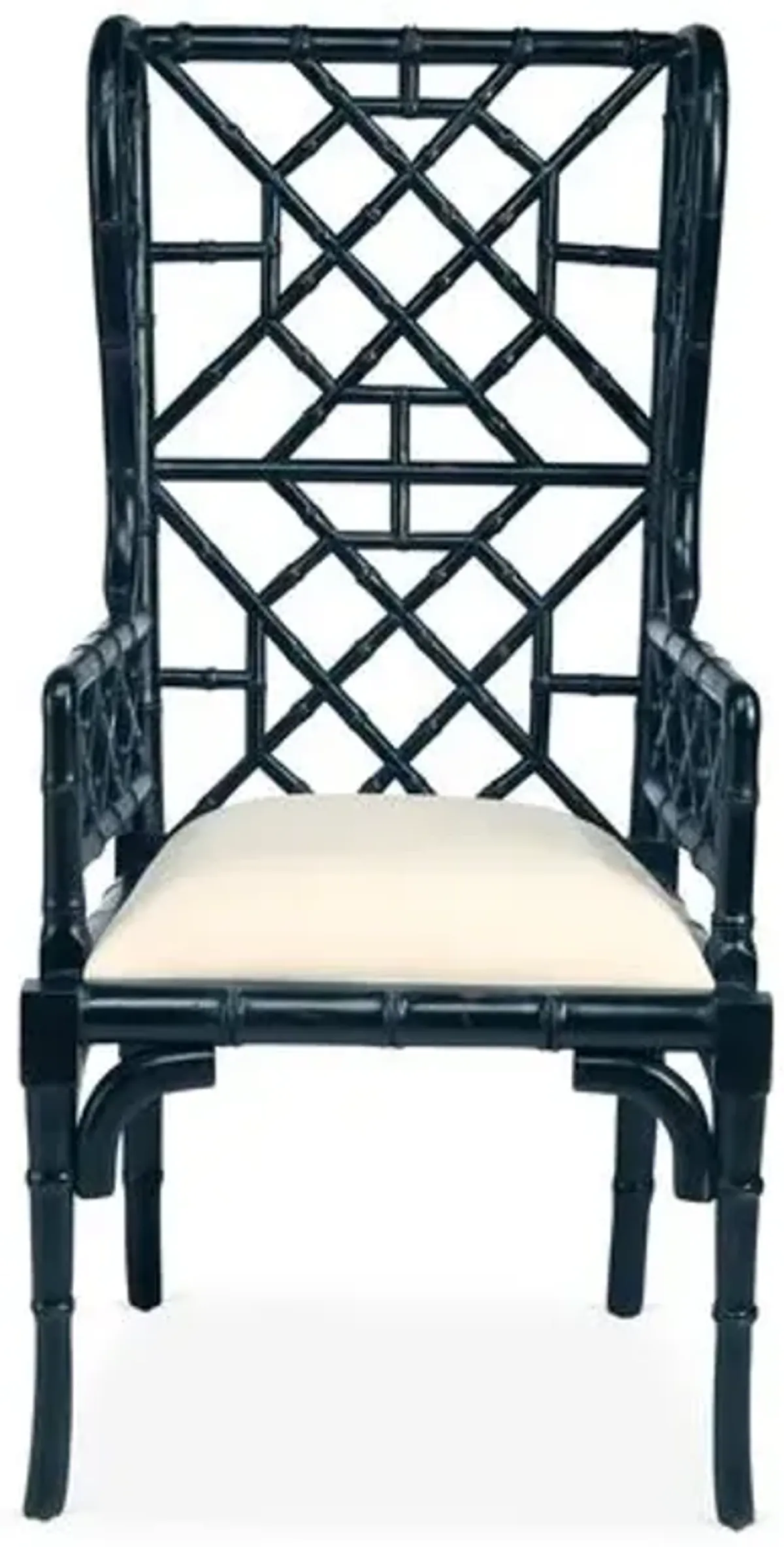 Chinoiserie Wingback Chair - Distressed Black - Handcrafted in The USA - Ivory - Comfortable, Stylish