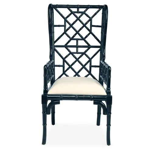 Chinoiserie Wingback Chair - Distressed Black - Handcrafted in The USA - Ivory - Comfortable, Stylish