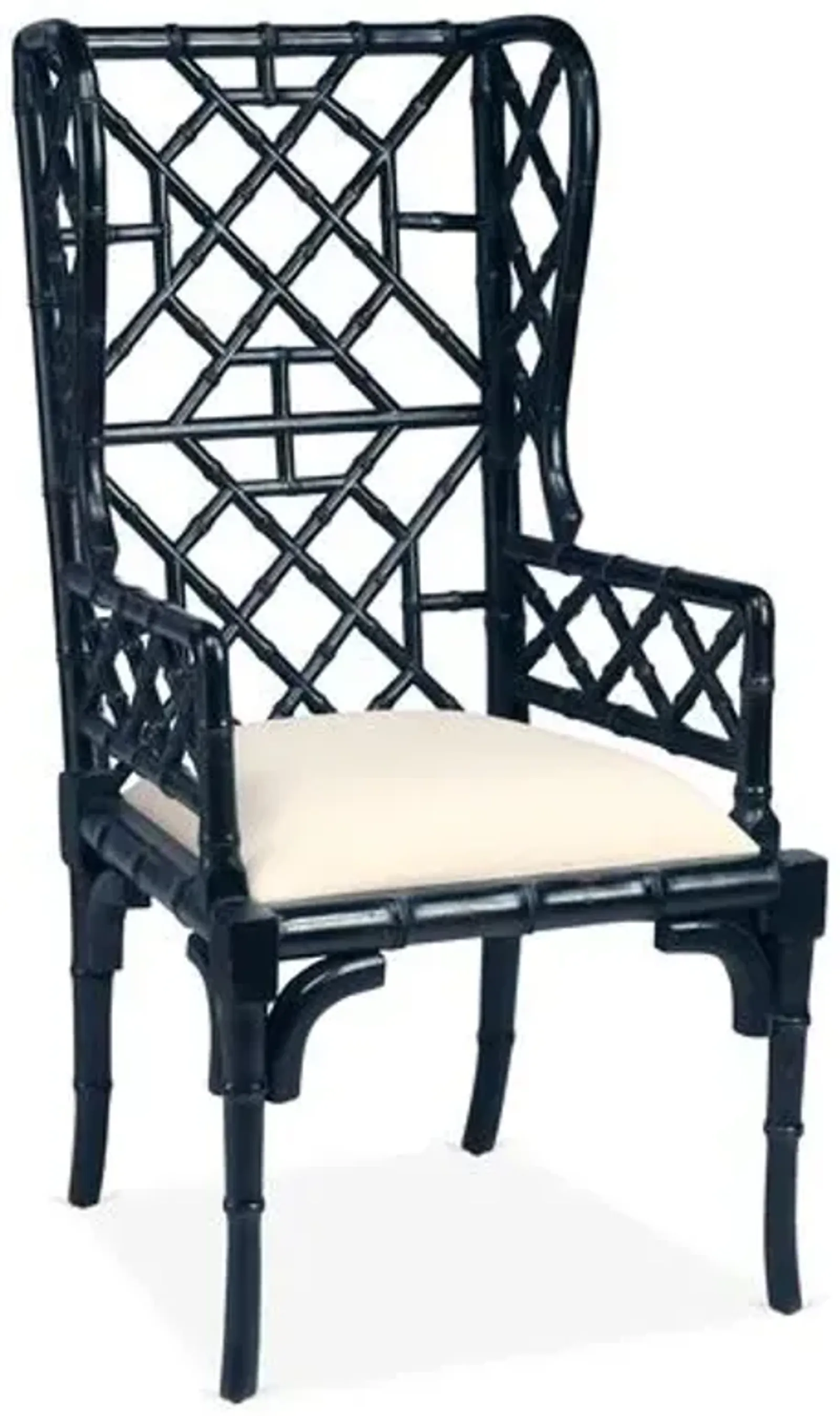 Chinoiserie Wingback Chair - Distressed Black - Handcrafted in The USA - Ivory - Comfortable, Stylish