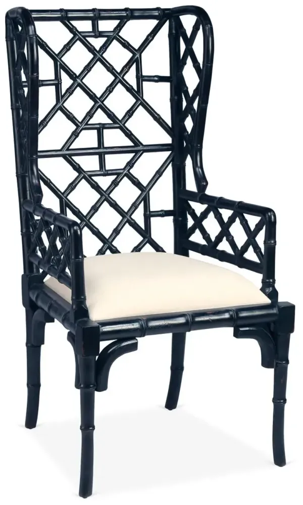 Chinoiserie Wingback Chair, Distressed Black